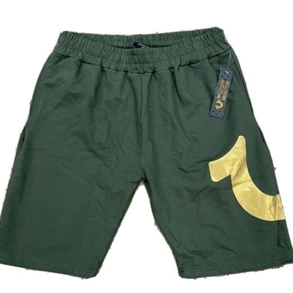 New True Religions Olive Green gold sweat shorts